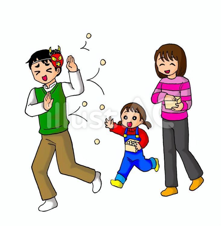 豆まきをする親子 節分,豆まき,親子のイラスト素材