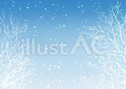 白い枯れ木と雪のブルーな背景② 雪多め