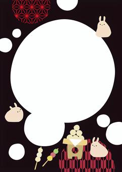 お月見和モダンフレーム縦2 お月見,十五夜,うさぎ,月見団子,串団子,フラットデザイン,可愛い,シンプル,丸,麻の葉柄のイラスト素材