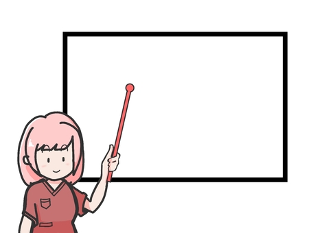 医療従事者のボード説明 医療従事者,看護師,ナース,女性,医療スタッフ,白衣,病院,ヘルスケア,説明,解説のイラスト素材