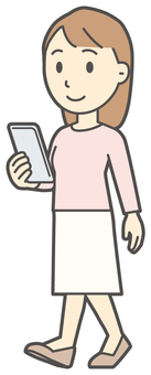  ロングヘア女性-227-全身 スマホ,女性,女の子,人物,かわいい,携帯電話,モバイル,アプリ,スマートフォン,ウォーキングのイラスト素材
