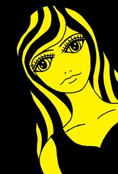 Illustration, yellow, girl, long hair, 