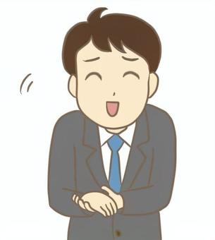 愛想笑いをして媚びへつらう男性 愛想笑い,男性,人物,お世辞,太鼓持ち,ごますり,へこへこする,スーツ,おべっか,媚びるのイラスト素材