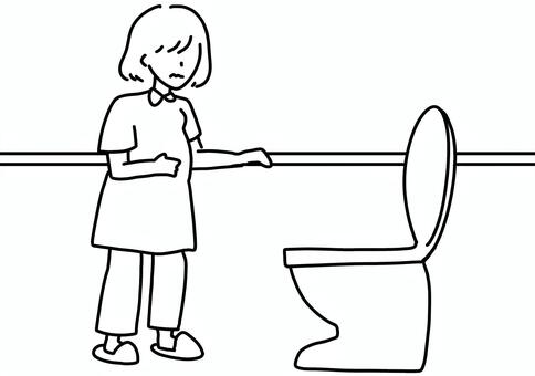 手すりを使ってトイレに向かう妊婦　線画 手すり,妊婦,女性,トイレ,便器,線画のイラスト素材