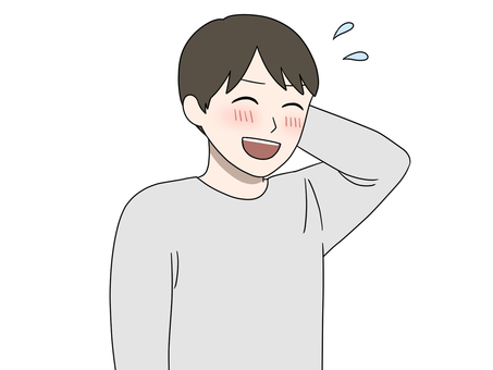 照れて頭を掻く男性 男性,灰色,長袖,赤面,嬉しいのイラスト素材
