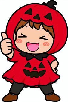 赤のハロウィンかぼちゃの人です。 かぼちゃ,シンプル,ハロウィン,コスプレ,仮装,変装,ホラー,イベント,パーティー,祭りのイラスト素材