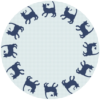 ご機嫌にゃんこのフレーム コースター等 ご機嫌にゃんこのフレーム コースター等 猫,フレーム,丸,千鳥柄,青,ハート,音符のイラスト素材