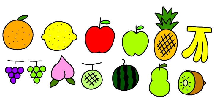 フルーツアイコンセット フルーツ,食べ物,アイコン,かわいい,みかん,レモン,りんご,梨,洋梨,パイナップルのイラスト素材