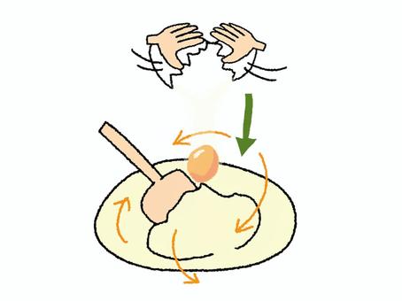 生卵投入 生卵,投入,混ぜる,材料,クリームチーズ,食べ物,pop調,手描き,挿絵,ワンポイントのイラスト素材