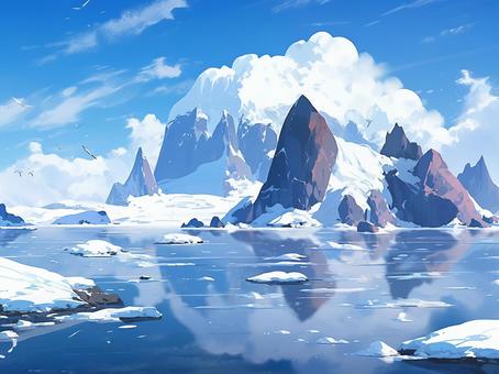 Illustration, antarctica, sea, blue sky, 