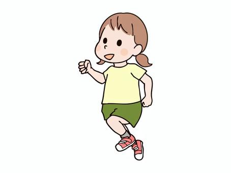 走る子供_二つ結び 子供,園児,幼児,小学生,児童,女の子,女児,少女,ツインテール,二つ結びのイラスト素材