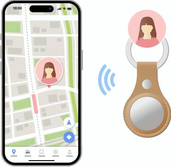 スマートタグと家族の位置情報のイラスト スマートタグ,位置情報,紛失防止タグ,家族,地図,スマホ,gps,マップ,女性,小学生のイラスト素材