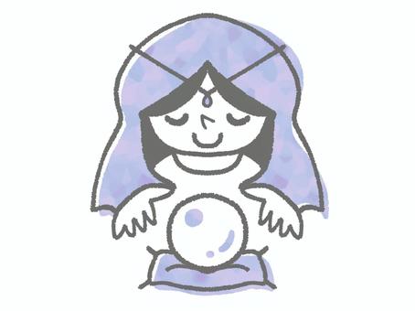 水晶玉で占いをする女性 占い師,水晶玉,占う,女性,運勢,予知,ベール,紫色,神秘的,手描きのイラスト素材