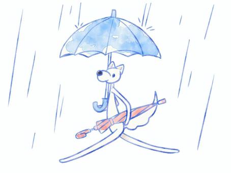 傘お届け犬 犬,可愛い,傘,雨,降る,届ける,お迎え,水彩風のイラスト素材