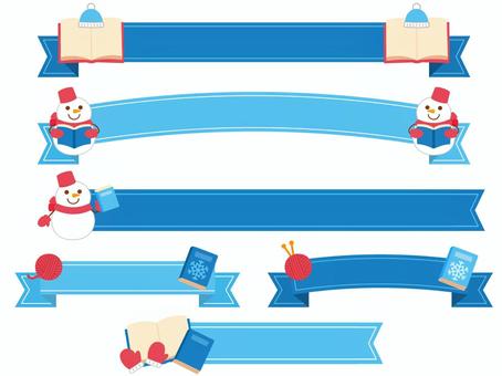 冬と本のリボンセット（主線なし） 雪だるま,冬,雪の結晶,毛糸,手袋,本,リボン,セット,イラスト,フレームのイラスト素材