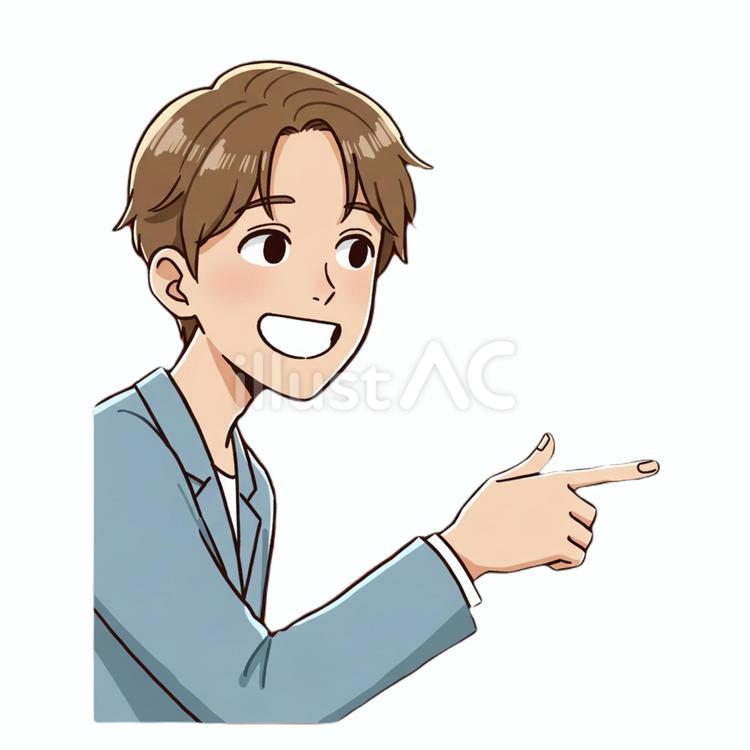 指差している人 男性,茶髪,水色のイラスト素材