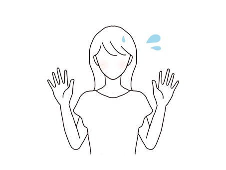 焦る女性 焦る,女性,汗,水色,漫符,顔なし,線画,白塗り,シンプル,正面のイラスト素材
