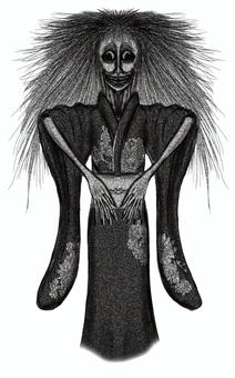白黒の女の祟り神または山の神 祟り神,山の神,荒神,女神,山姥,怨霊,怪異,妖魔,妖怪,化け物のイラスト素材