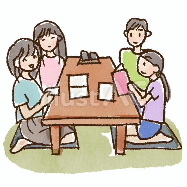外食で家族団欒 家族連れ,家族,外食のイラスト素材