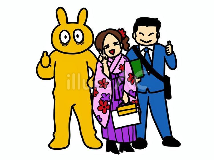 卒業式で写真をとる若い男性 卒業式,記念写真,卒業のイラスト素材