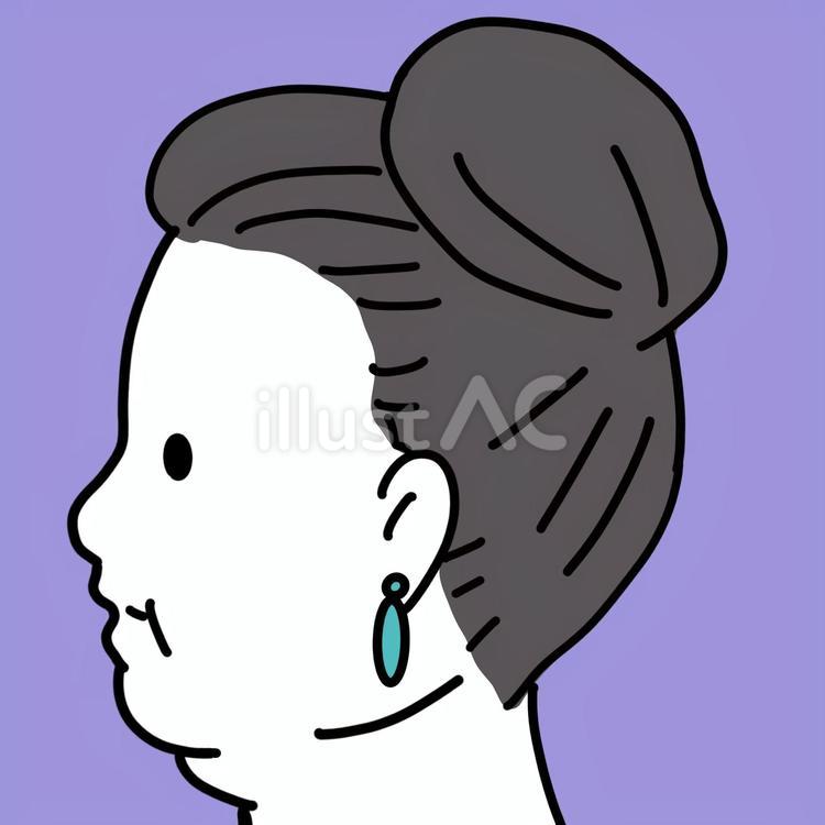 二重顎の女性の横顔 横顔,女性,お団子ヘアのイラスト素材