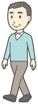 ニット中年男性-083-全身  ニット中年男性-083-全身 歩く,笑顔,おじさん,男性,中年,お父さん,パパ,シニア,ミドルエイジ,人物のイラスト素材