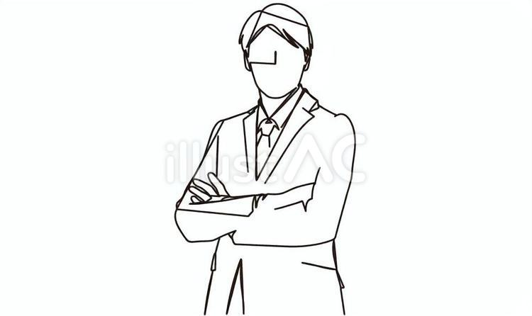 腕組みをするビジネスマンの線画イラスト ビジネスマン,男性,腕組みのイラスト素材