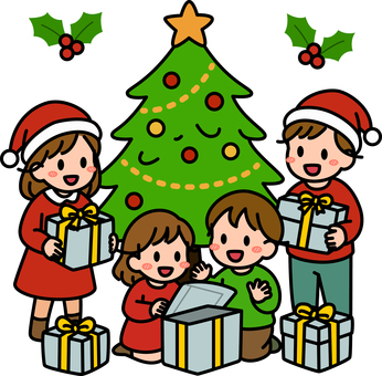 グレーのプレゼントを貰う子供たちです。 プレゼント,シンプル,ギフト,喜ぶ,受け取り,サプライズ,笑顔,贈り物,手渡し,お祝いのイラスト素材