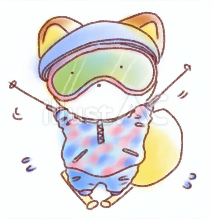 スキーがうまく滑れずあわあわするきつね スキー,きつね,ふんわりのイラスト素材