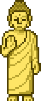 ドット絵の金の立像の仏像です。 ドット絵,立像,シンプル,大仏,仏像,アート,様式,ポーズ,菩薩,国宝のイラスト素材