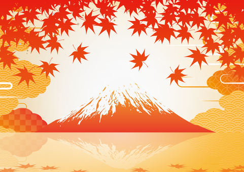 秋の富士山と紅葉の背景素材 秋,紅葉,和風,富士山,日本,雲,和柄,曲線,背景のイラスト素材
