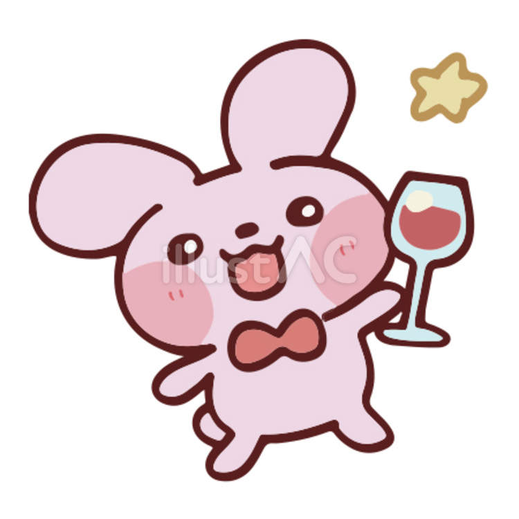 ワインを傾けるうさちゃん うさぎ,ワイン,酒のイラスト素材