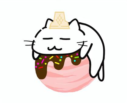 ストロベリーチョコアイスねこ ストロベリー,チョコレート,アイス,チョコ,コーン,猫,アイスクリーム,ねこ,catのイラスト素材