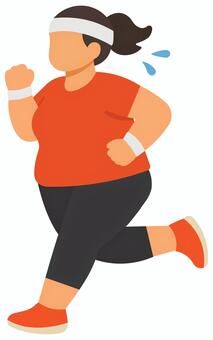 ランニングするふくよかな女性 女性,肥満,ジョギング,走る,運動,ダイエット,健康,フィットネス,汗,トレーニングのイラスト素材