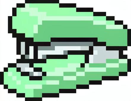 ドット絵の緑のホッチキスです。 ドット絵,ホッチキス,シンプル,ステープラー,文房具,事務用品,ステーショナリー,デスク用品,仕事,オフィスのイラスト素材