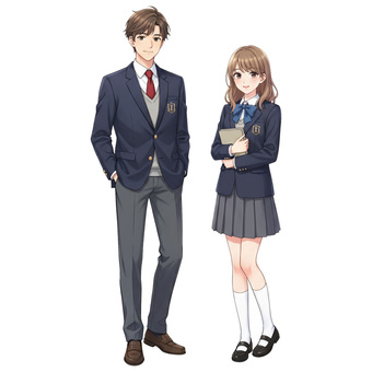 アニメ風の高校生の男女のイラスト