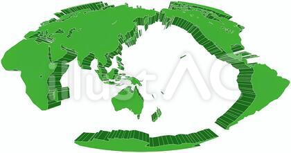 モルワイデ図法世界地図-立体