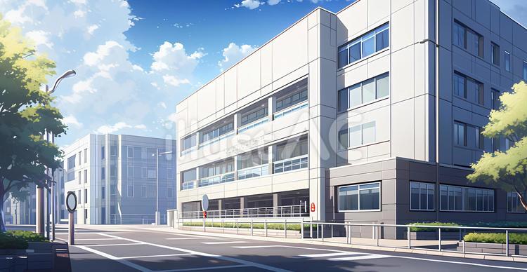病院前の駐車場 病院,風景,青空のイラスト素材