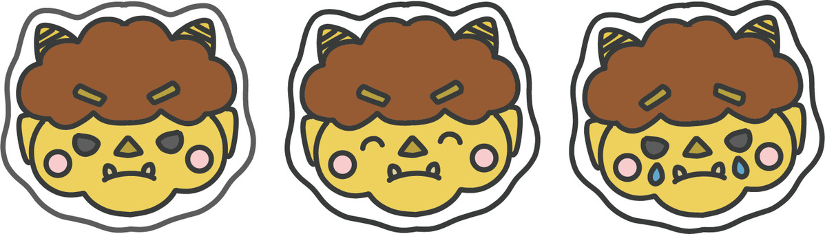 黄鬼の喜怒哀楽３点アイコンイラストセット 節分,黄色鬼,セット,鬼,2月,おたより,シンプル,アイコン,かわいい,２月３日のイラスト素材