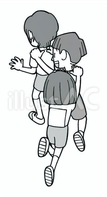 子供たち 体操,子ども,モノクロのイラスト素材