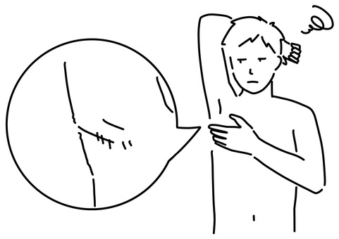 腋の傷を気にする男性　線画 腋下,男性,コンプレックス,傷,線画のイラスト素材
