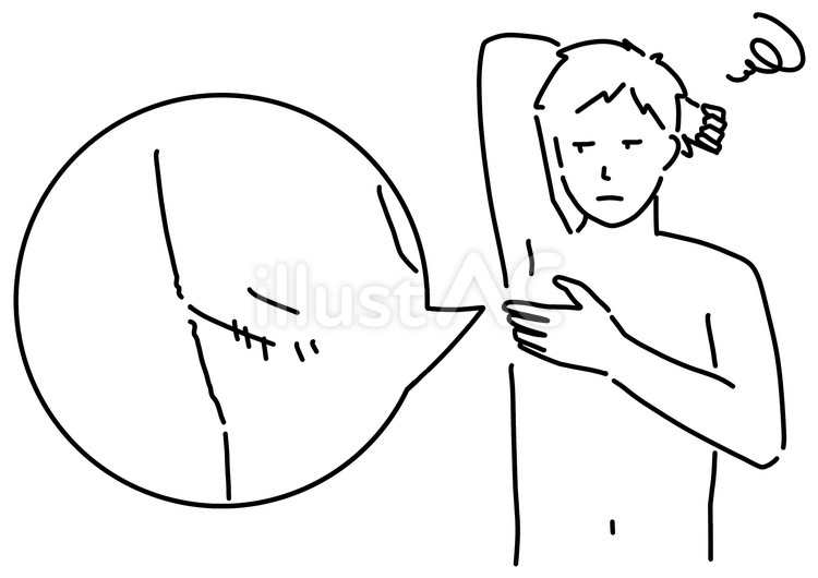 腋の傷を気にする男性　線画 腋下,男性,コンプレックスのイラスト素材