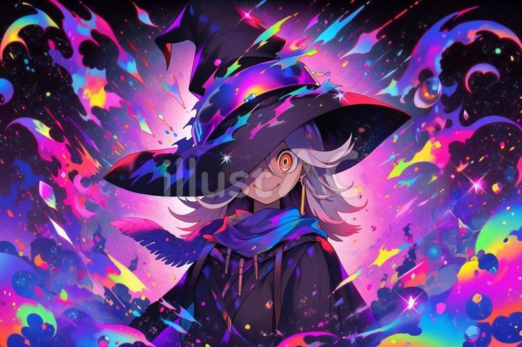 魔法使い闇系 魔法使い,虹,かわいいのイラスト素材