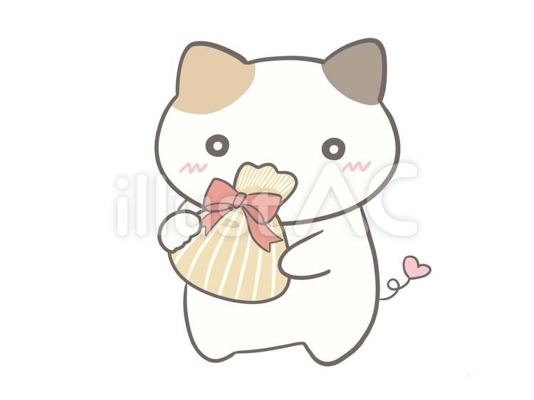 バレンタインギフトを持つ三毛猫 バレンタイン,ギフト,プレゼントのイラスト素材