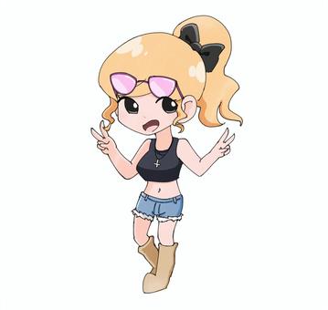 ギャルの女子 ギャルの女子 ギャル,女子,女の子,女性,可愛い,金髪,ヤンキー,サングラス,ジーパン,色黒のイラスト素材