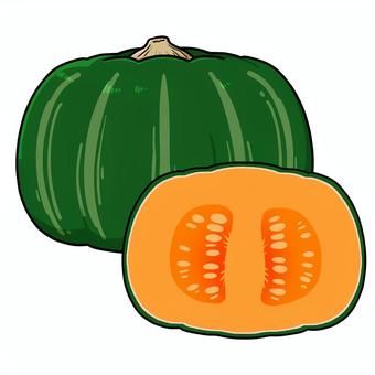 かぼちゃ　本体と断面 かぼちゃ,緑,断面,野菜,食べ物,シンプル,可愛い,イラストのイラスト素材