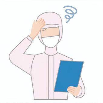 衛生管理になやむ衛生白衣の女性 人,困る,食品白衣,食品衛生白衣,悩む,トラブル,作業服,ユニフォーム,食品工場,1人のイラスト素材