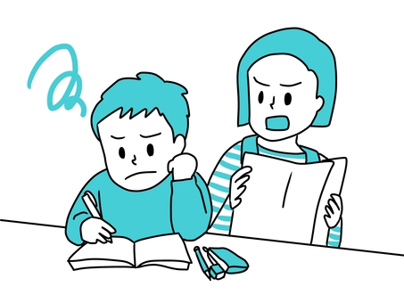 テストの点を見て怒るママ テストの点を見て怒るママ テスト,点数,赤点,子供,少年,男の子,ムカムカ,機嫌悪い,ムッとする,宿題のイラスト素材