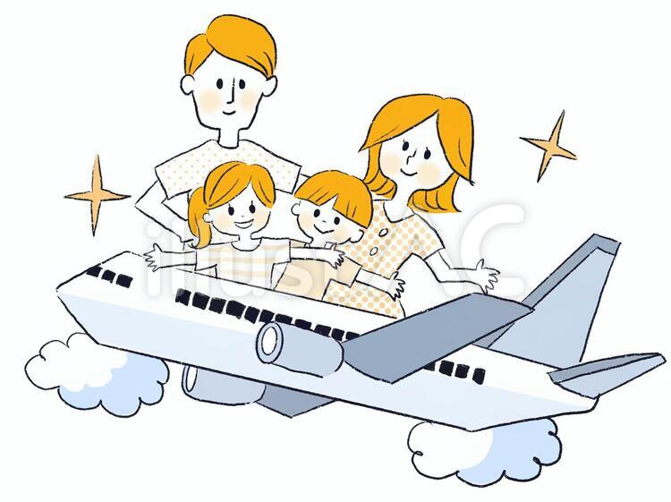 飛行機で家族旅行するパパとママと子供 家族,旅行,飛行機のイラスト素材