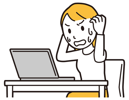 ノートパソコンで慌てている若い女性 パソコン,女性,女の子,人,人物,ロングヘア,若い,操作,使う,見るのイラスト素材